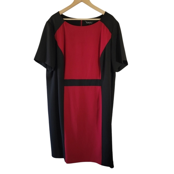 NEW TAHARI Women's Plus Size Sheath Dress Sz 22W Red Black Office Siren Career - Picture 1 of 11